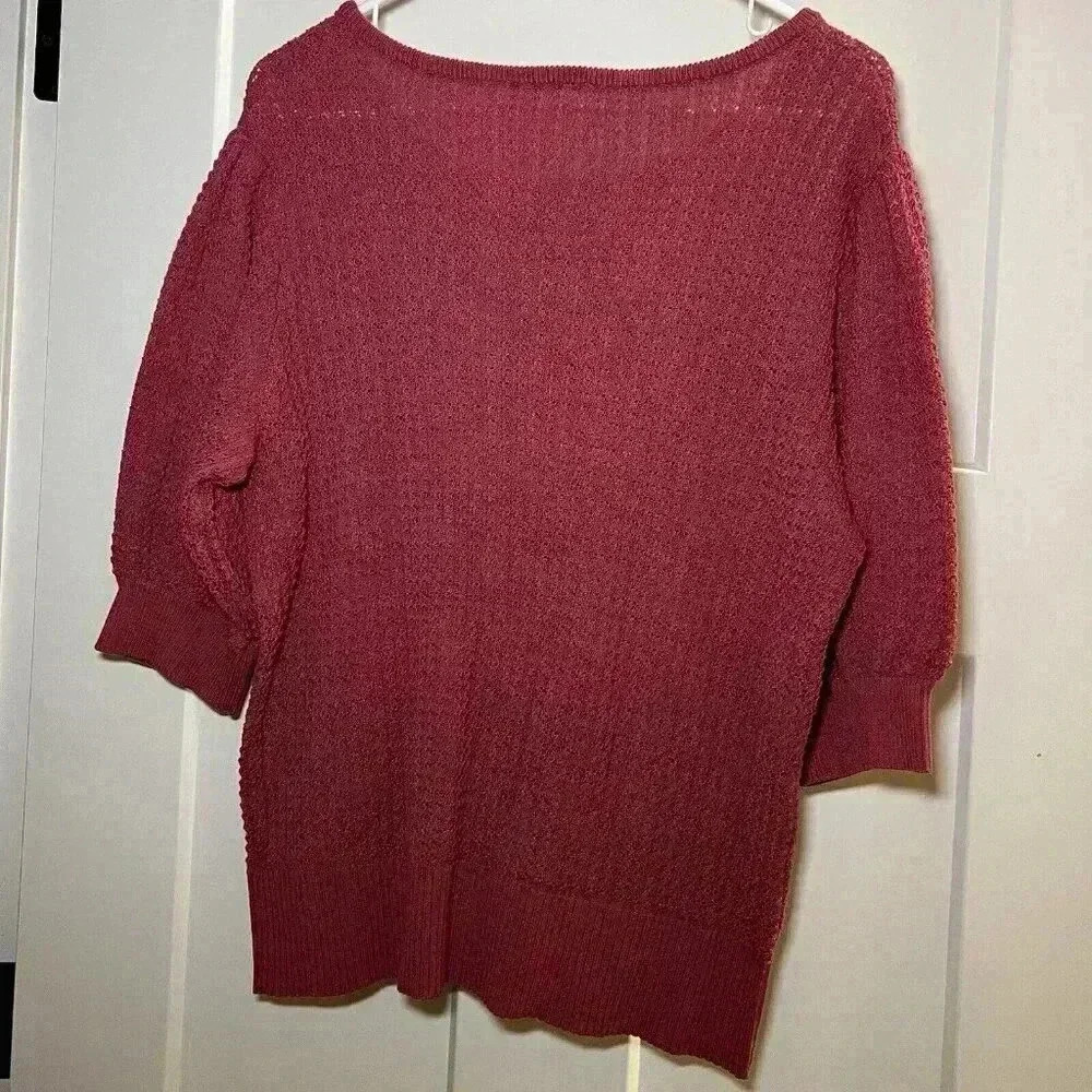 Terra Sky 3x Pink Knit Textured Sweater With Puff Sleeves Plus Size Tops - Picture 5 of 10